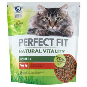 PERFECT FIT NATURAL VITALITY ADULT 1+ FUTTER FÜR ERWACHSENE KATZEN RIND/HUHN 650 G 6 STÜCK