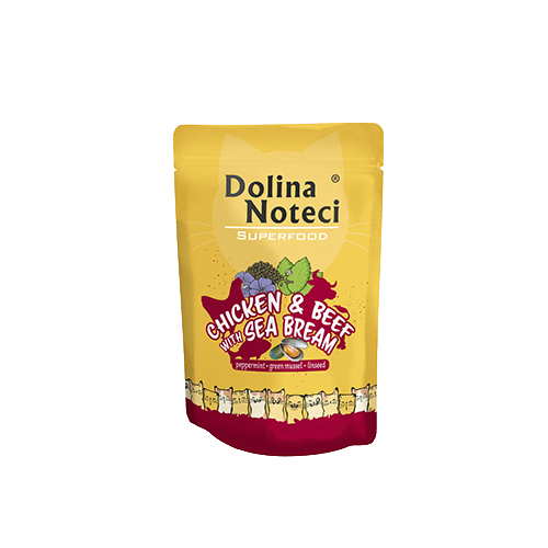 SUPERFOOD Hühnchen und Rind mit Dorade Beutel Katze 85g - DOLINA NOTECI