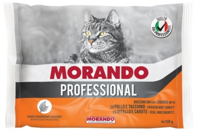PRO KOT Stücke mit Huhn und Pute, Kalb und Karotte 4x100g - MORANDO