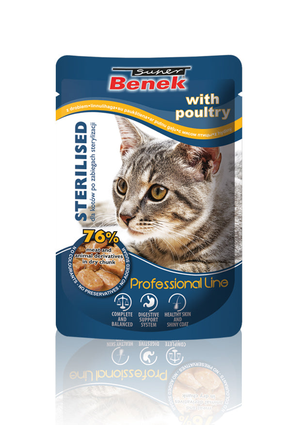 Beutel für eine sterilisierte Katze mit Geflügel 100g - SUPER BENEK