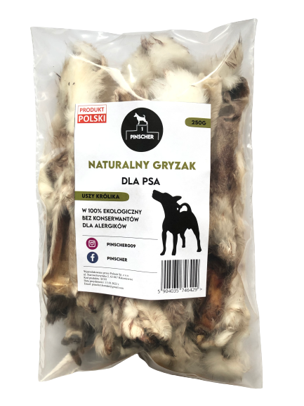 Natürlicher Hundekauartikel - KANINCHENOHREN 250g - PINSCHER