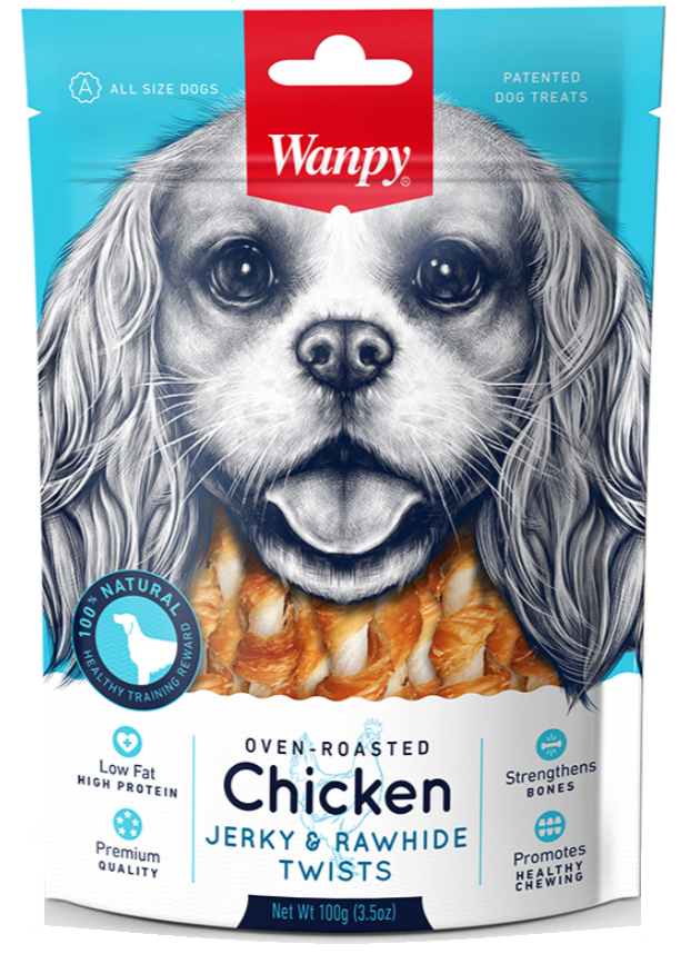 HÄHNCHEN JERKY & ROHHAUT TWISTS 100g - WANPY