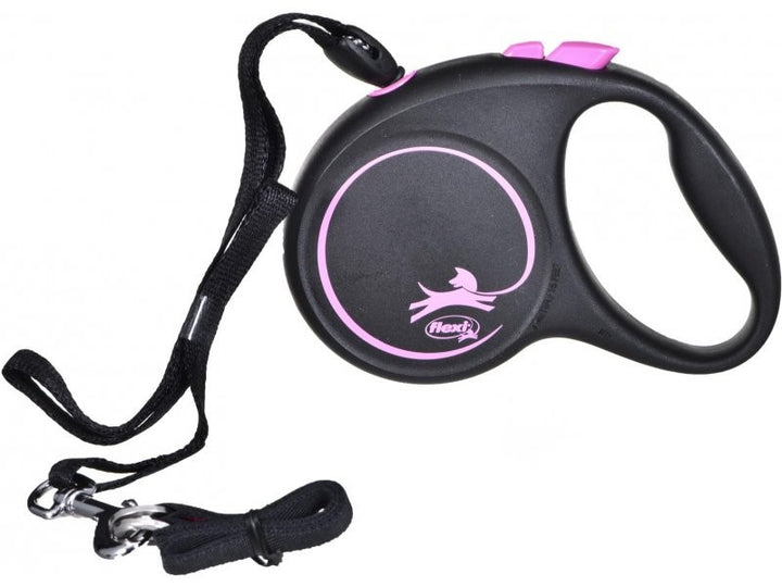 BLACK DESIGN - Guinzaglio retrattile per cani, Nero/Rosa S 5m CAVO [FL-3319] - FLEXI