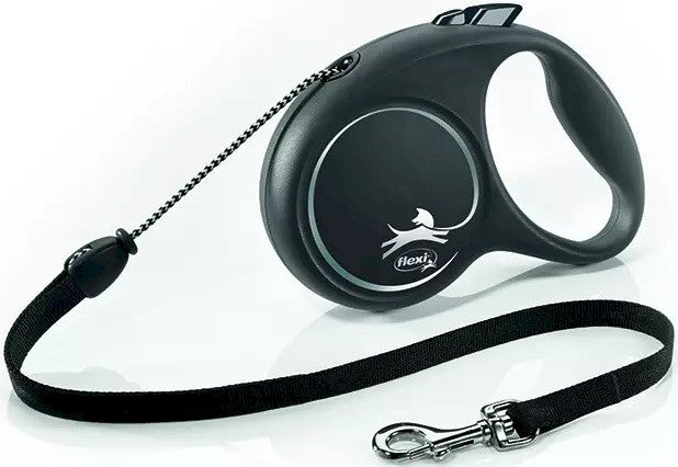 BLACK DESIGN - Guinzaglio retrattile per cani, Nero/Argento M 5m CAVO [FL-3401] - FLEXI