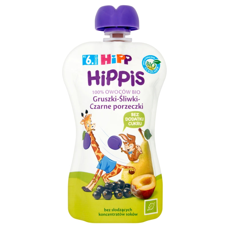 HIPP BIO HIPPIS BIRNEN-PFLAUMEN-SCHWARZE JOHANNISBEERE FRUGTMUS EFTER 6 MÅNEDER 100 G