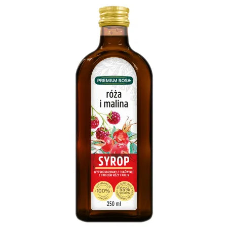 Ros- och hallonsirap 250 ml PREMIUM ROSA