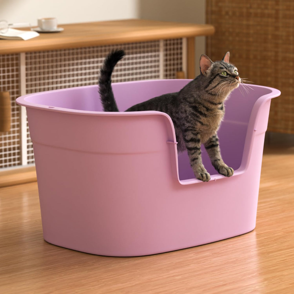 Large oval litter box with frame fun fuchsia color 38x50x14cm [Y3610-1398 FUKS] - YARRO
