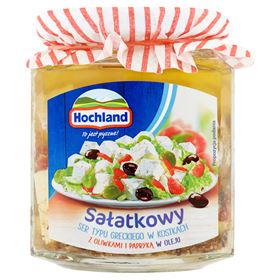 HOCHLAND-SALAT GRIECHISCHE KÄSE-DUBES MIT OLIVEN UND PAPRIKA IN ÖL 300 G
