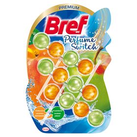 BREF PŘEPÍNAČ WC PARFÉMŮ, ČISTÍCÍ A VŮNĚNÝ PŘÍVĚSEK PRO WC ŽÁROVKY, BROSKEV-ČERVENÉ JABLKO 50 G, 3 KUSY