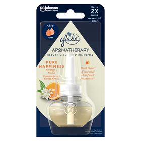GLADE AROMATHERAPIE PURE HAPPINESS น้ำยาหอมระเหยเติมสำหรับเครื่องกระจายกลิ่นไฟฟ้า ส้ม + ดอกเนโรลี 17.4 มล.