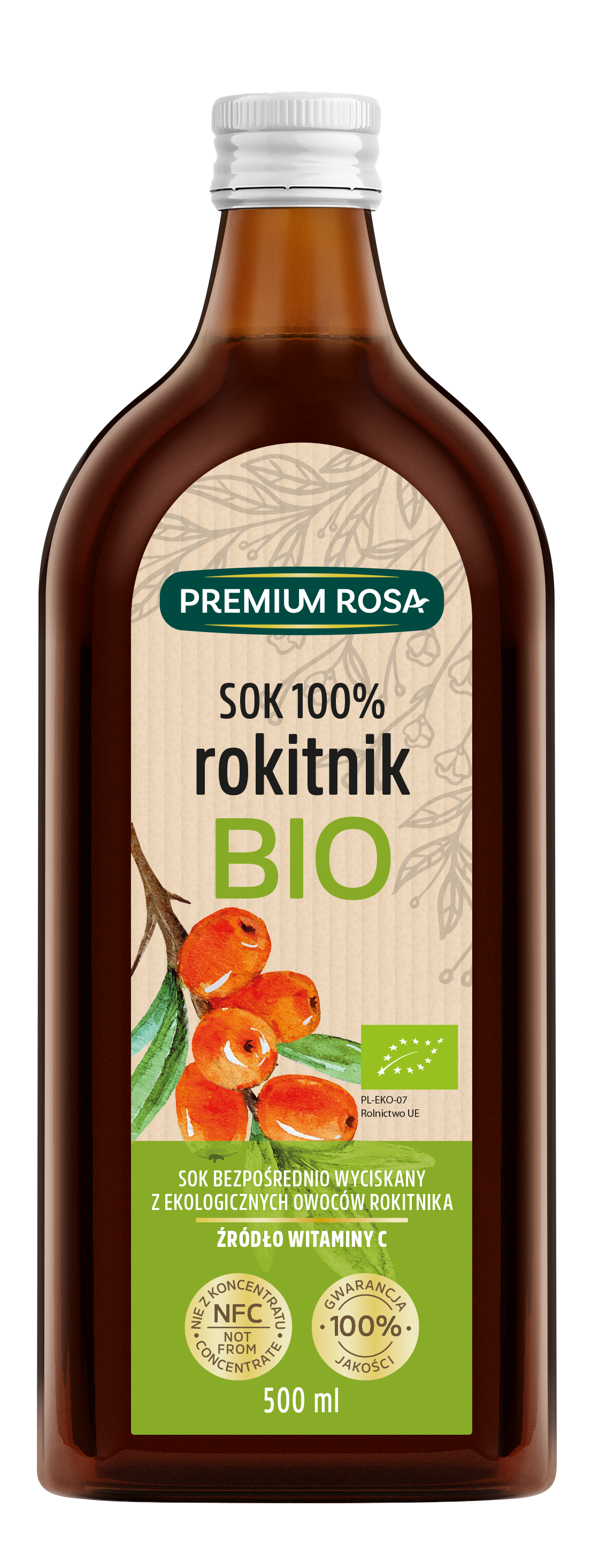 Jus d'argousier 100% BIO sans sucre 500 ml PREMIUM ROSE