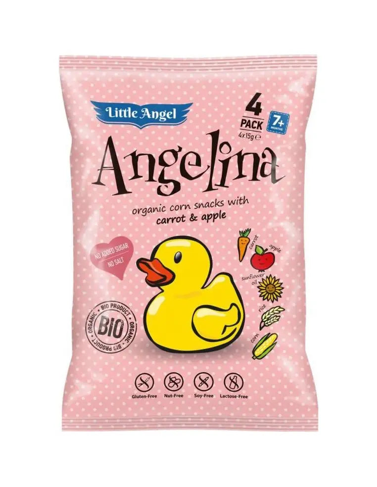 Maischips Angelina Cenoura e Maçã a partir de 7 meses sem glúten ORGÂNICO 4x15g LITTLE ANGEL