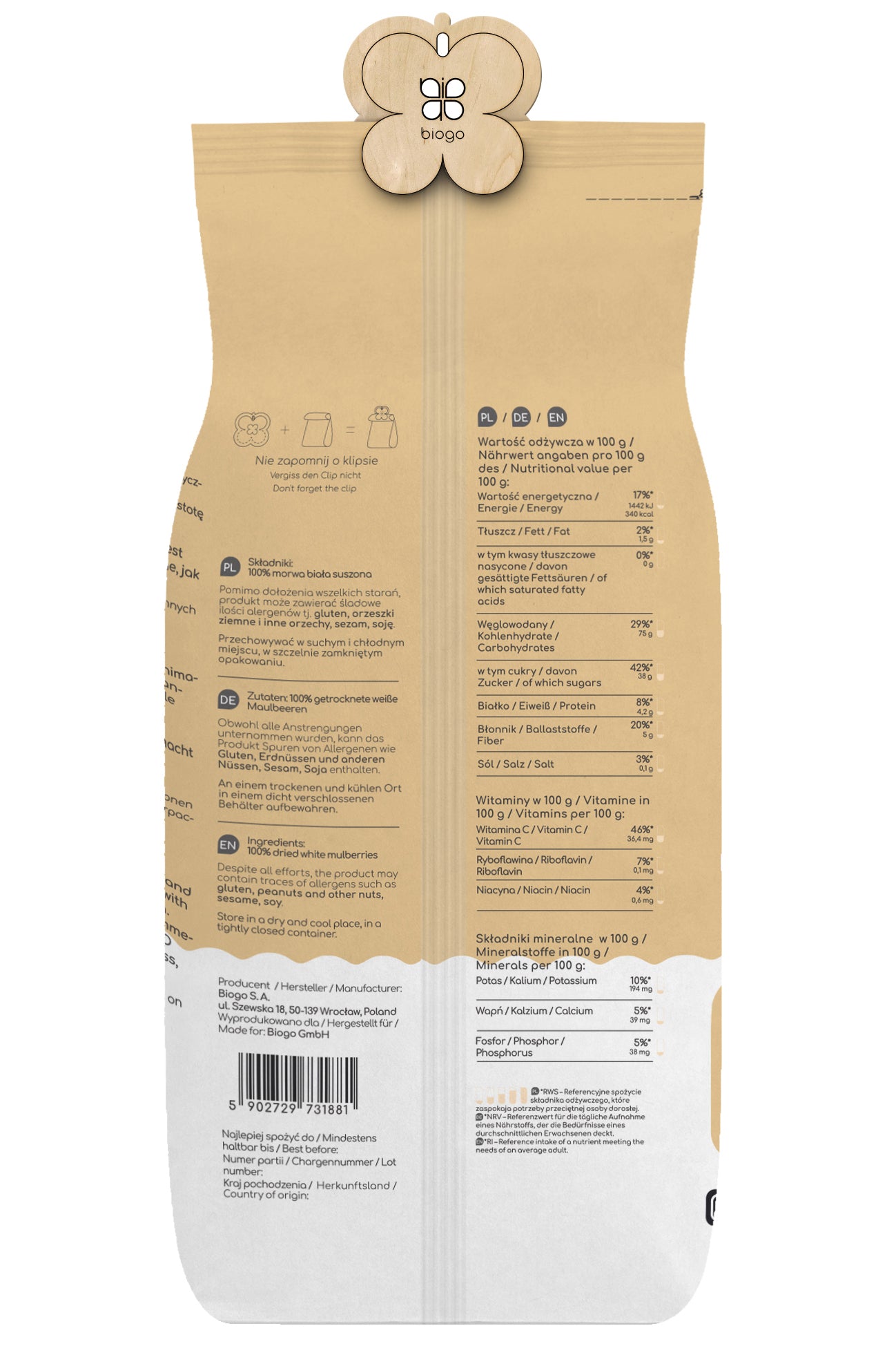 Kuivattua valkoista mulperia 500 g BIOGO