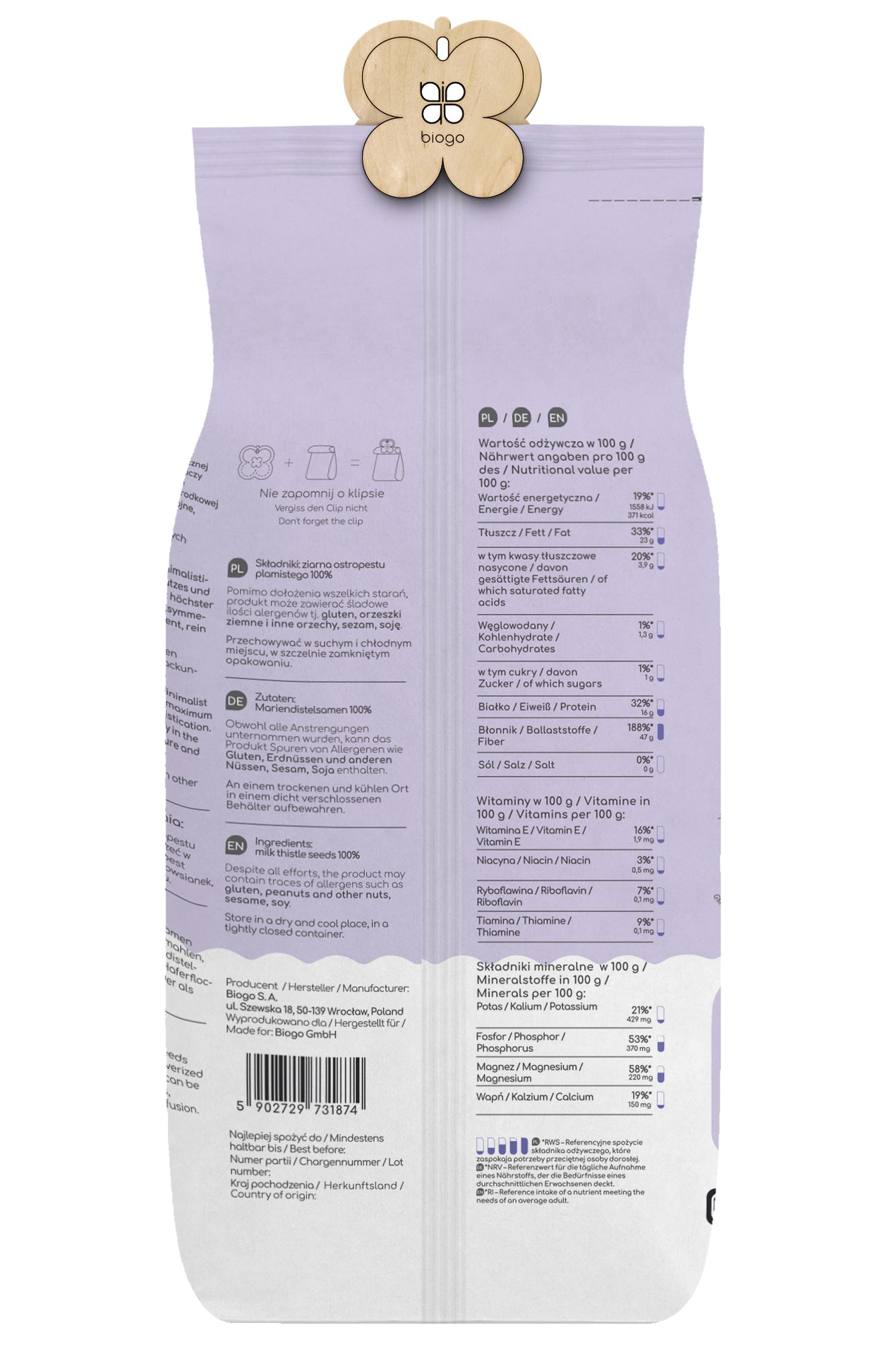 BIOGO Bio ostropestřec mariánský semena 800 g