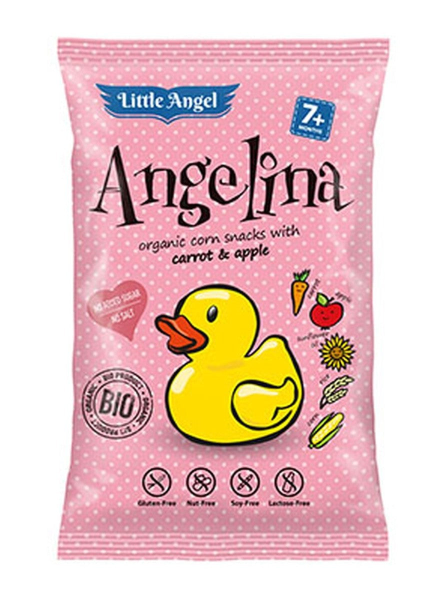 Bim bim ngô Mini Angelina Cà rốt và Táo từ 7 tháng tuổi không chứa gluten HỮU CƠ 30 g LITTLE ANGEL