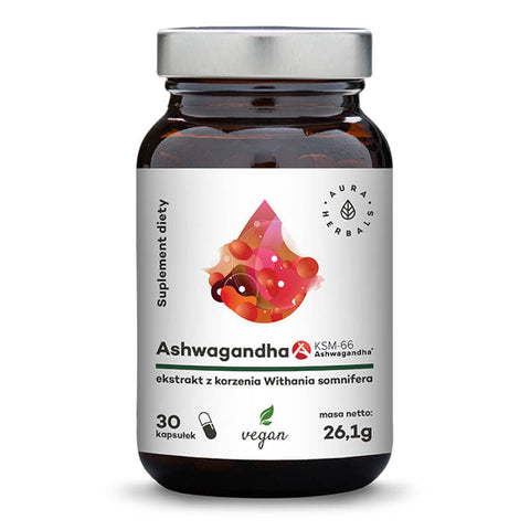 Ashwagandha KSM - 66 Withania Somnifera Wurzelextrakt Ginseng - Indischer Ginseng 30 Kapseln 261 g AURA HERBALS