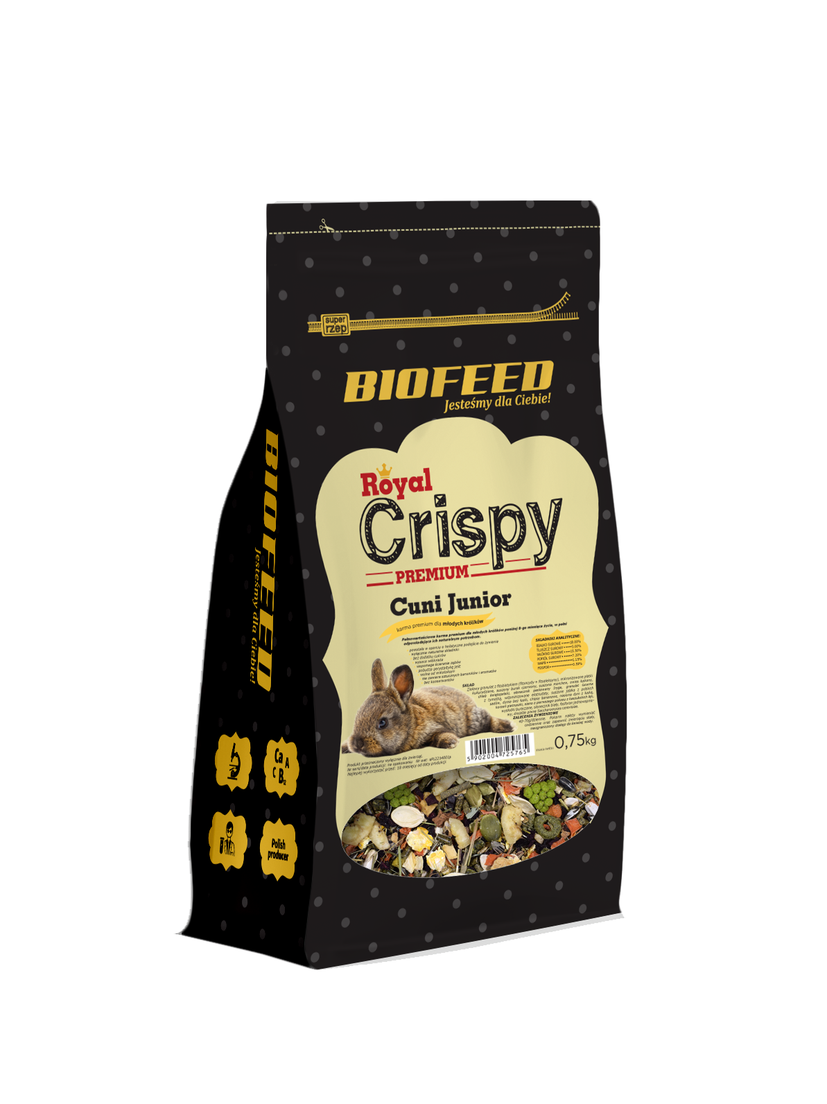 Royal Crispy Premium Cuni Junior 750g - für junge Kaninchen - BIOFEED