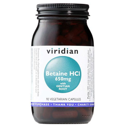 Betain HCL mit Bitterkeit Beatine HCL 650mg mit Gentanwurzel 90 Kapseln VIRIDIAN