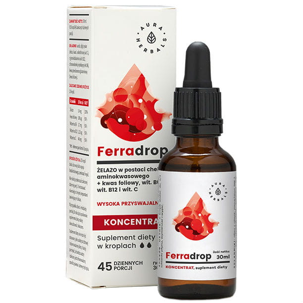Ferradrop ferro altamente assorbibile + concentrato di acido folico gocce 30 ml AURA HERBALS