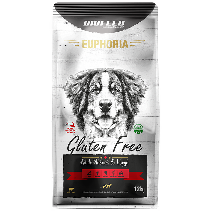 EUPHORIA Gluten Free Medium & Large für Hunde mittlerer und großer Rassen mit Rindfleisch 12kg - BIOFEED