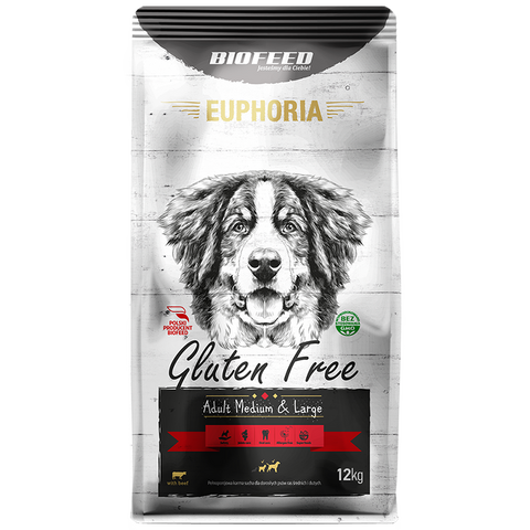 EUPHORIA Gluten Free Medium & Large für Hunde mittlerer und großer Rassen mit Rindfleisch 12kg - BIOFEED