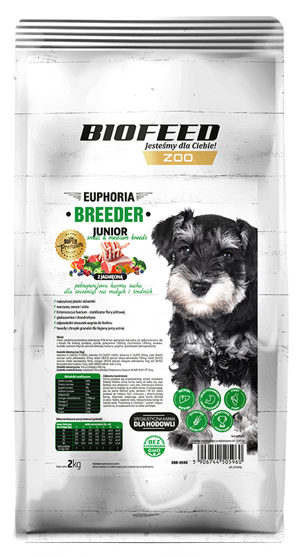 EUPHORIA BREEDER JUNIOR Small & Medium für Welpen kleiner und mittlerer Rassen mit Lamm 2kg - BIOFEED