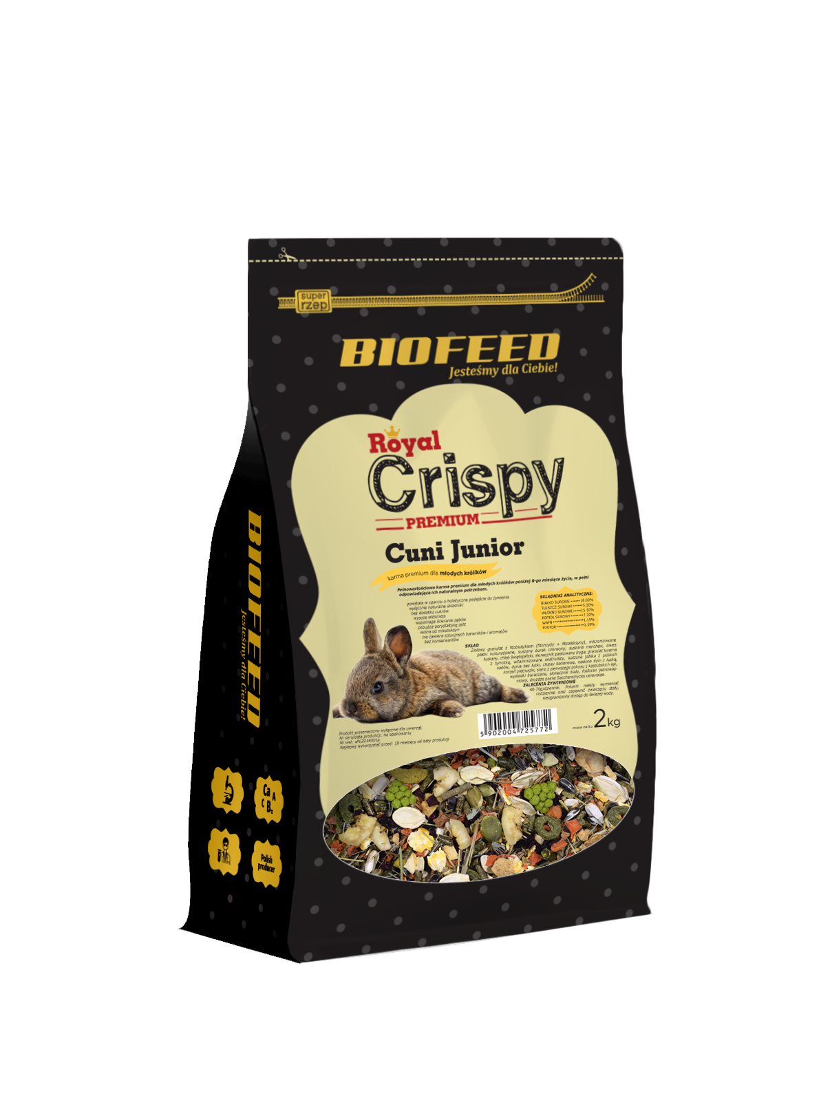 Royal Crispy Premium Cuni Junior 2kg - für junge Kaninchen - BIOFEED