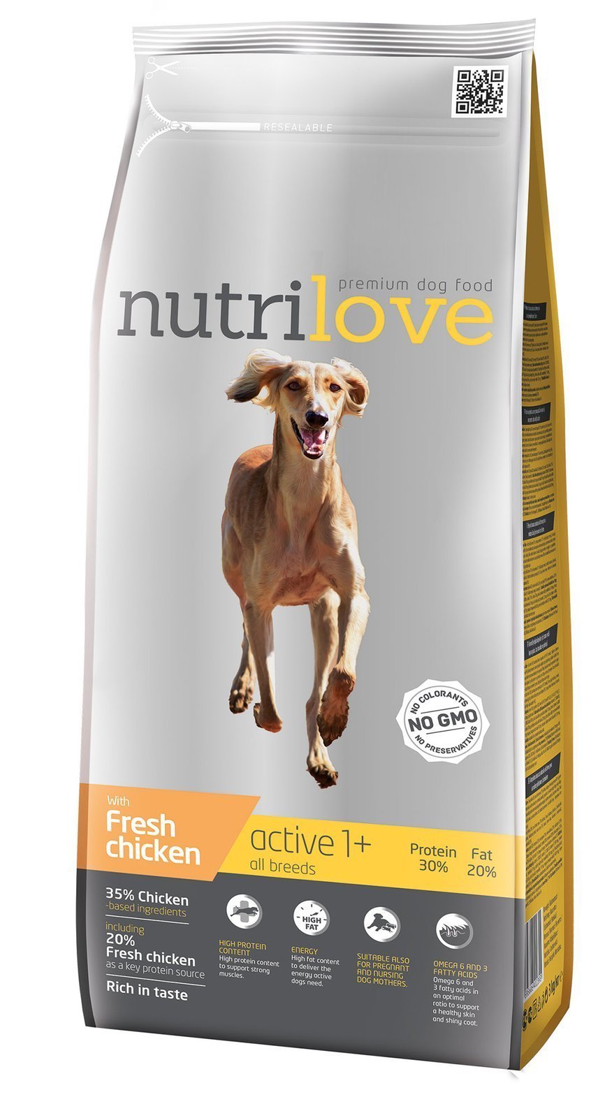 Premium für Hund ACTIVE mit frischem Huhn 12kg [11483] - NUTRILOVE