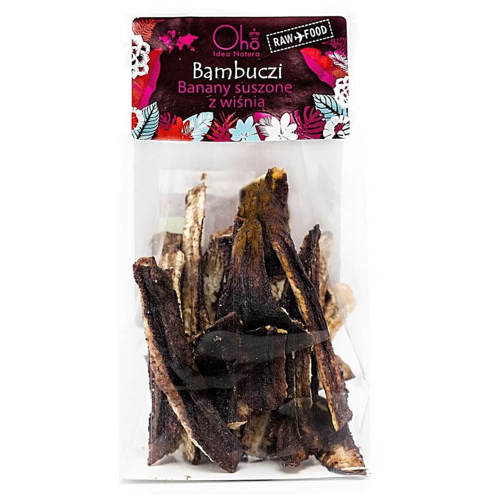 Tørkede bananer med kirsebær rå BIO 50 g - OHO BAMBOO