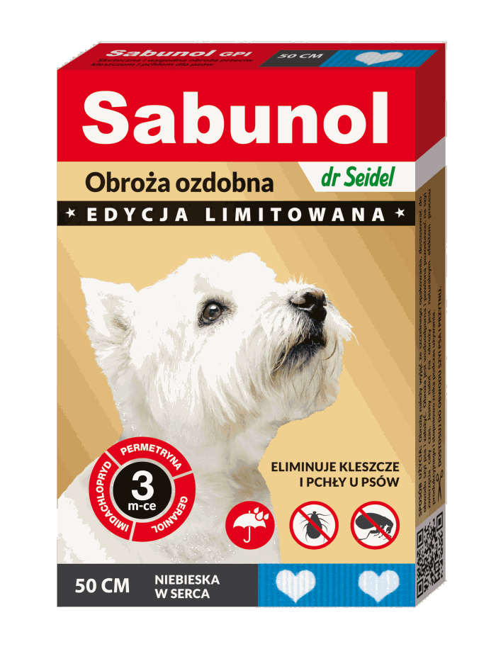 GPI Zierhalsband blau mit Herzen gegen Zecken und Flöhe für Hunde 50cm - SABUNOL