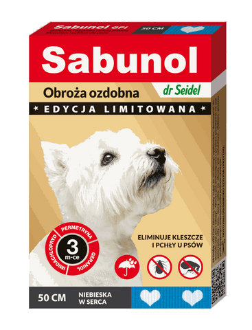 GPI Zierhalsband blau mit Herzen gegen Zecken und Flöhe für Hunde 50cm - SABUNOL