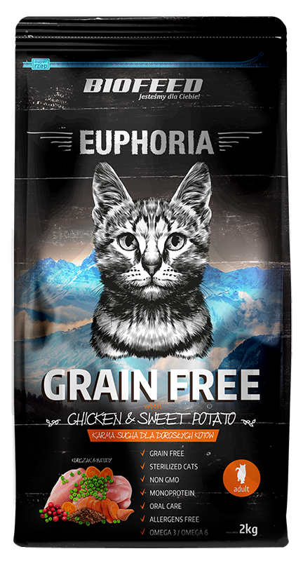 EUPHORIA Grain Free Adult für Katzen mit Huhn und Süßkartoffeln 2kg - BIOFEED