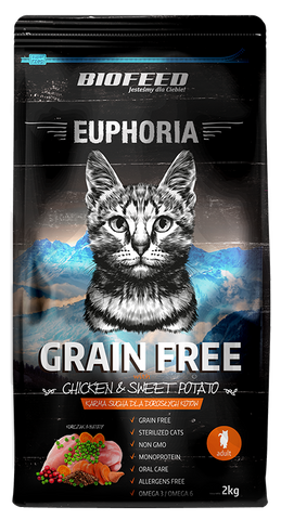 EUPHORIA Grain Free Adult für Katzen mit Huhn und Süßkartoffeln 2kg - BIOFEED