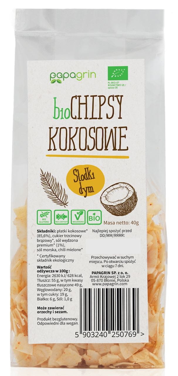 Kokoschips süßer Rauch BIO 40 g - PAPAGRIN