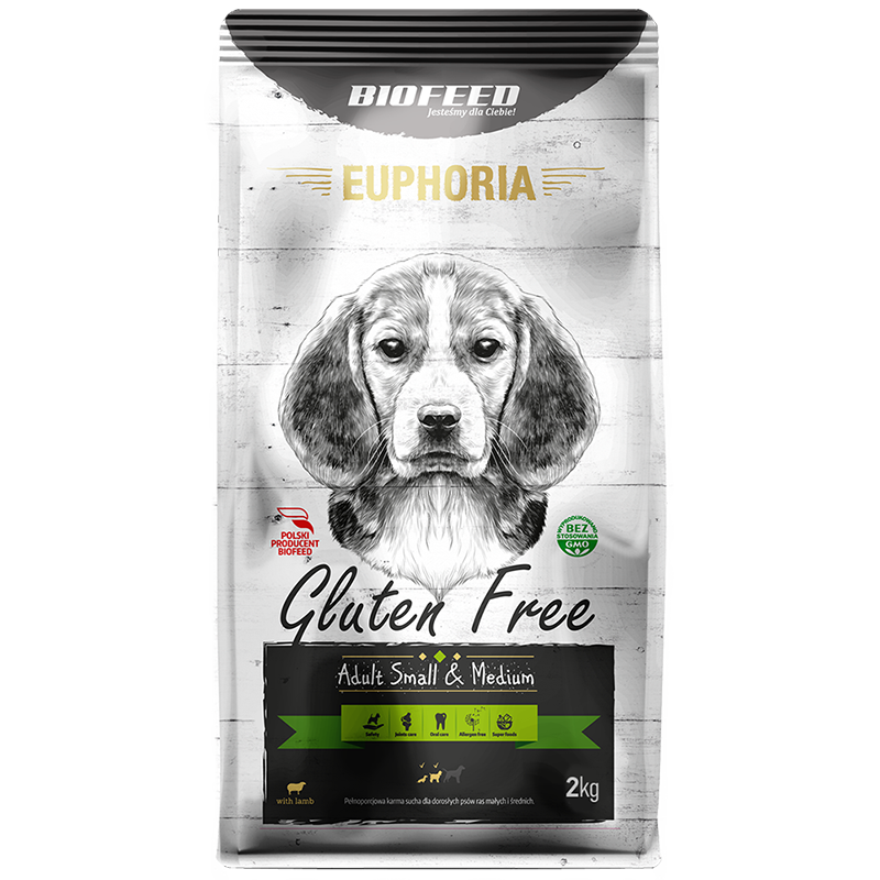 EUPHORIA Gluten Free Small & Medium für Hunde kleiner und mittlerer Rassen mit Lamm 2kg - BIOFEED