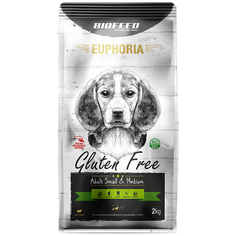 EUPHORIA Gluten Free Small & Medium für Hunde kleiner und mittlerer Rassen mit Lamm 2kg - BIOFEED