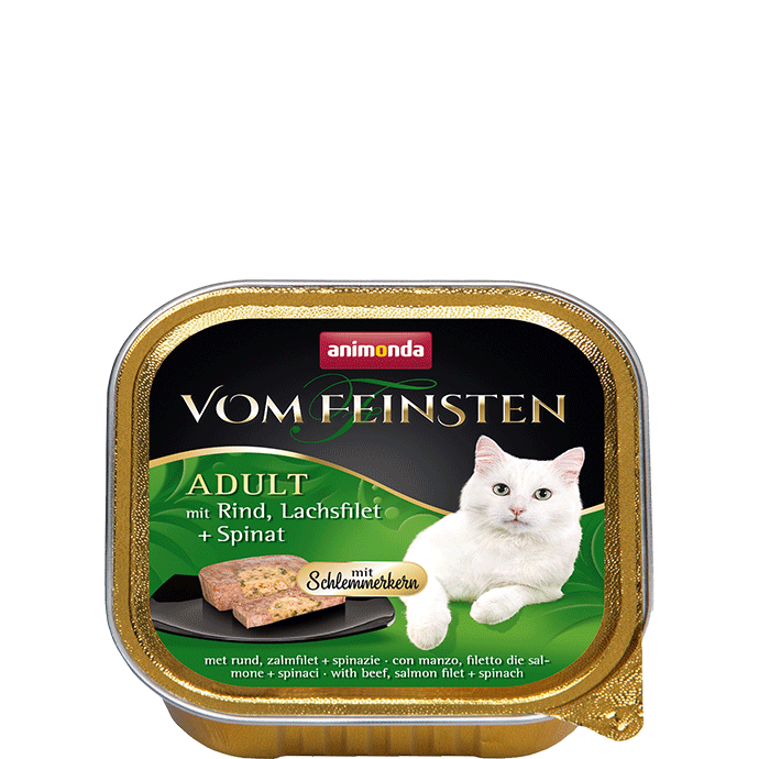 Vom Feinsten Gourmet Center Gericht mit Rind, Lachsfilet und Spinat 100g - ANIMONDA