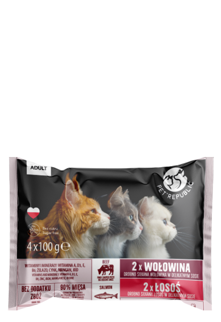 MULTIPAK SET Filets in Sauce für Katzen Rind Lachs und Hähnchen Kalb 9x 4x100g - PETREPUBLIC