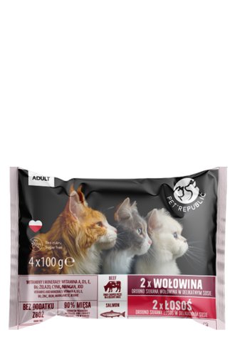 MULTIPAK SET Filets in Sauce für Katzen Rind Lachs und Hähnchen Kalb 9x 4x100g - PETREPUBLIC