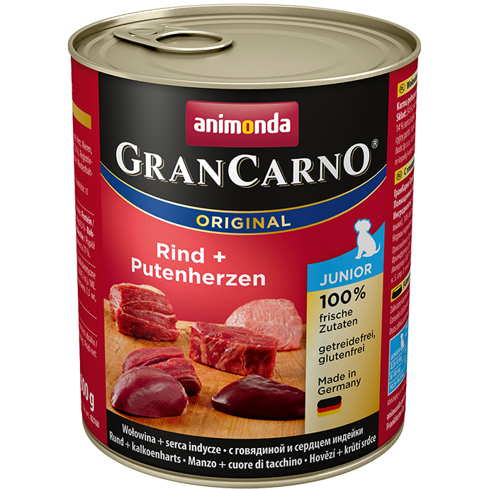 GranCarno Original Junior Rinder-Putenherzen aus der Dose 800 g - ANIMONDA