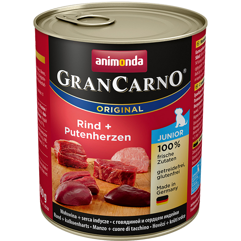 GranCarno Original Junior Rinder-Putenherzen aus der Dose 800 g - ANIMONDA