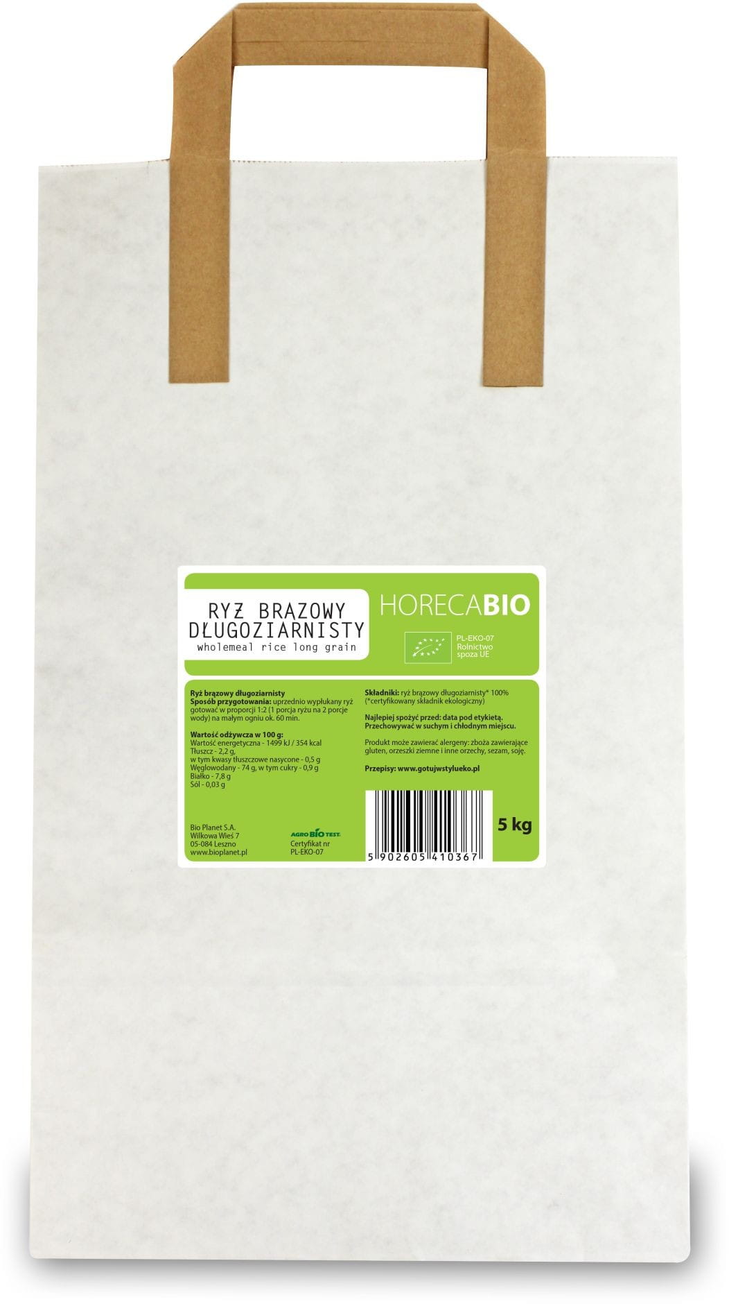 BIO dlouhozrnná hnědá rýže 5 kg - HORECA