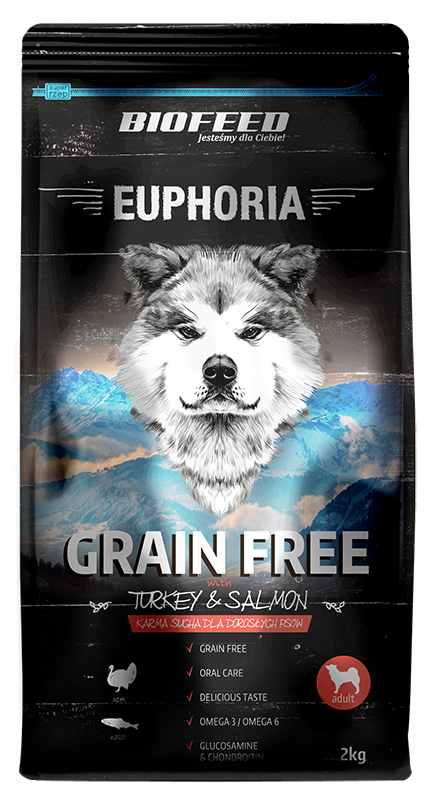 EUPHORIA Grain Free Adult für ausgewachsene Hunde mit Truthahn und Lachs 2kg - BIOFEED