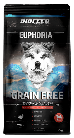 EUPHORIA Grain Free Adult für ausgewachsene Hunde mit Truthahn und Lachs 2kg - BIOFEED