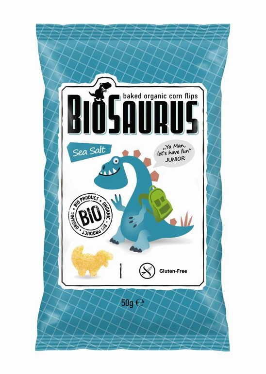 Dinosauří kukuřičné chipsy s mořskou solí bez lepku BIO 50 g BIOSAURUS