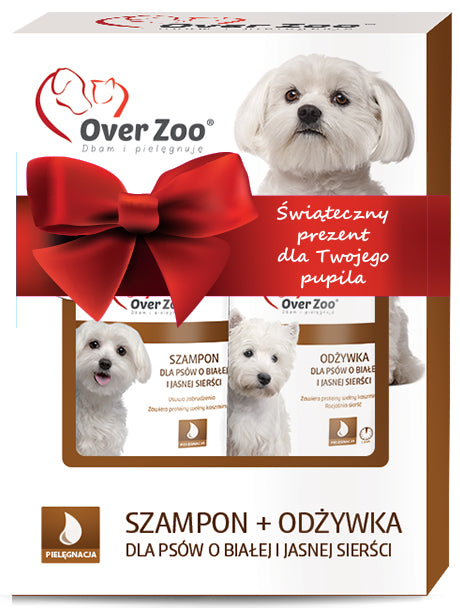 Doppelpack für Hunde mit weißem und hellem Haar, Shampoo 250 ml + Spülung 240 ml - OVERZOO