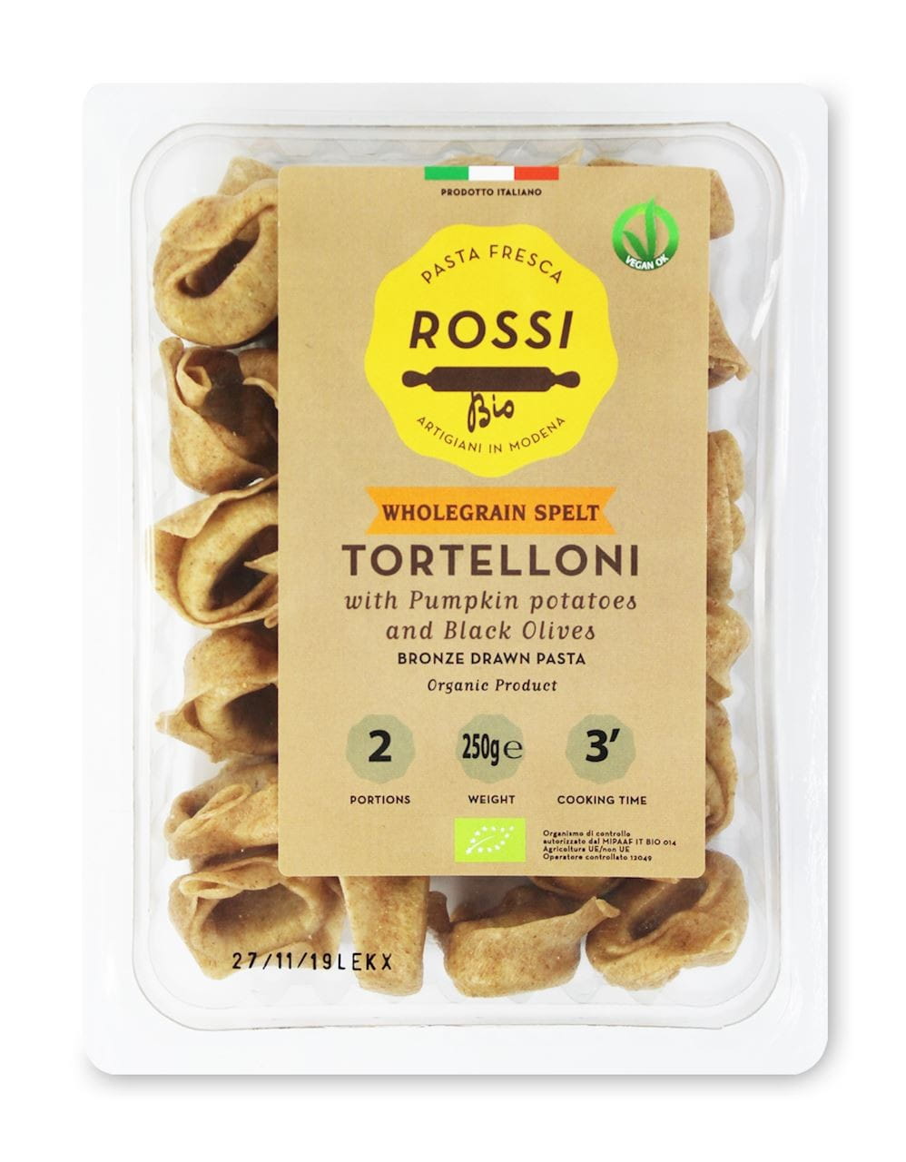 Dinkeltortelloni s bramborovou dýní a olivami BIO 250 g - FRESCA ROSSI PASTA