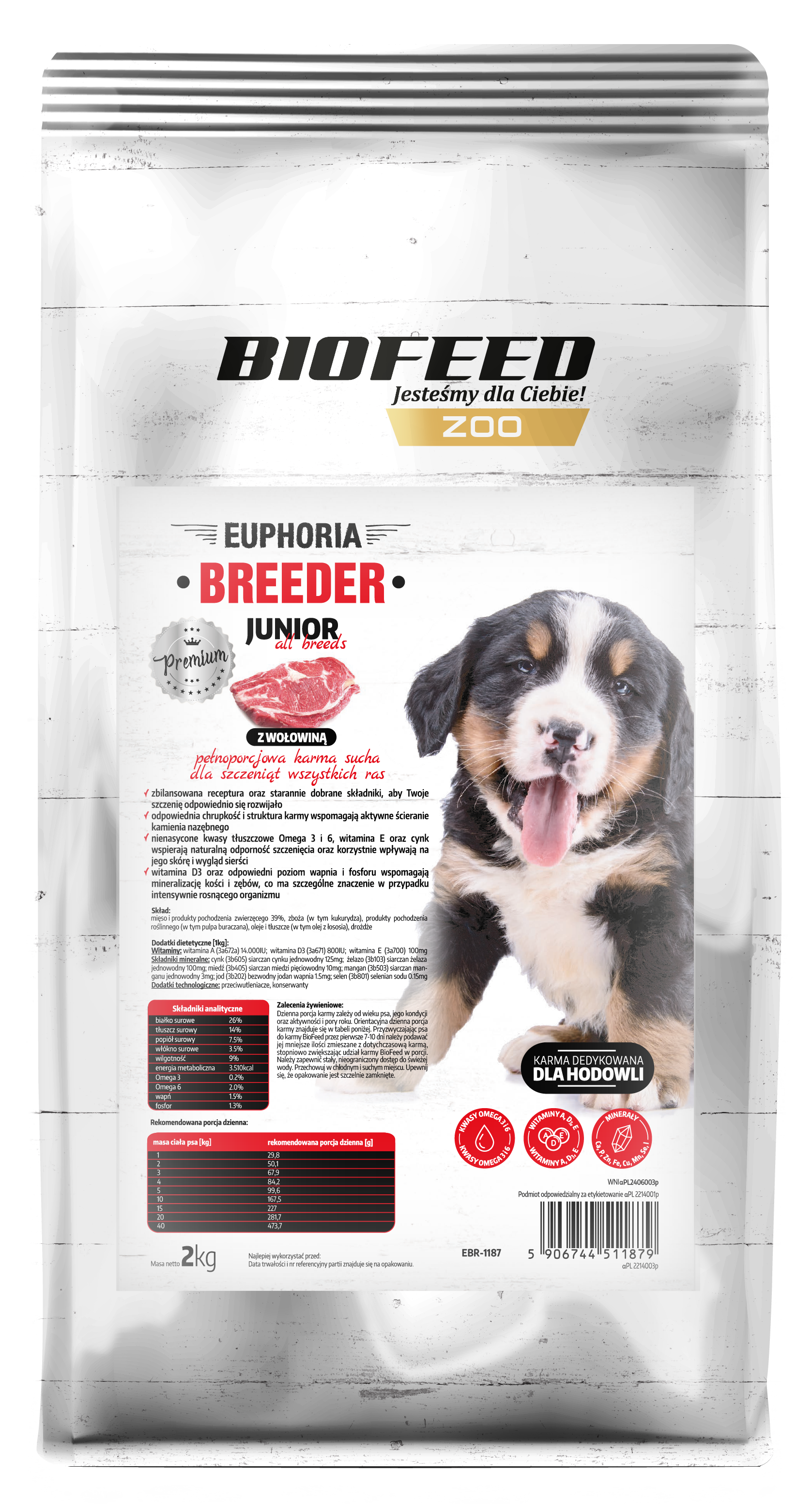 EUPHORIA BREEDER JUNIOR Alles für Welpen aller Rassen mit Rind 15kg - BIOFEED