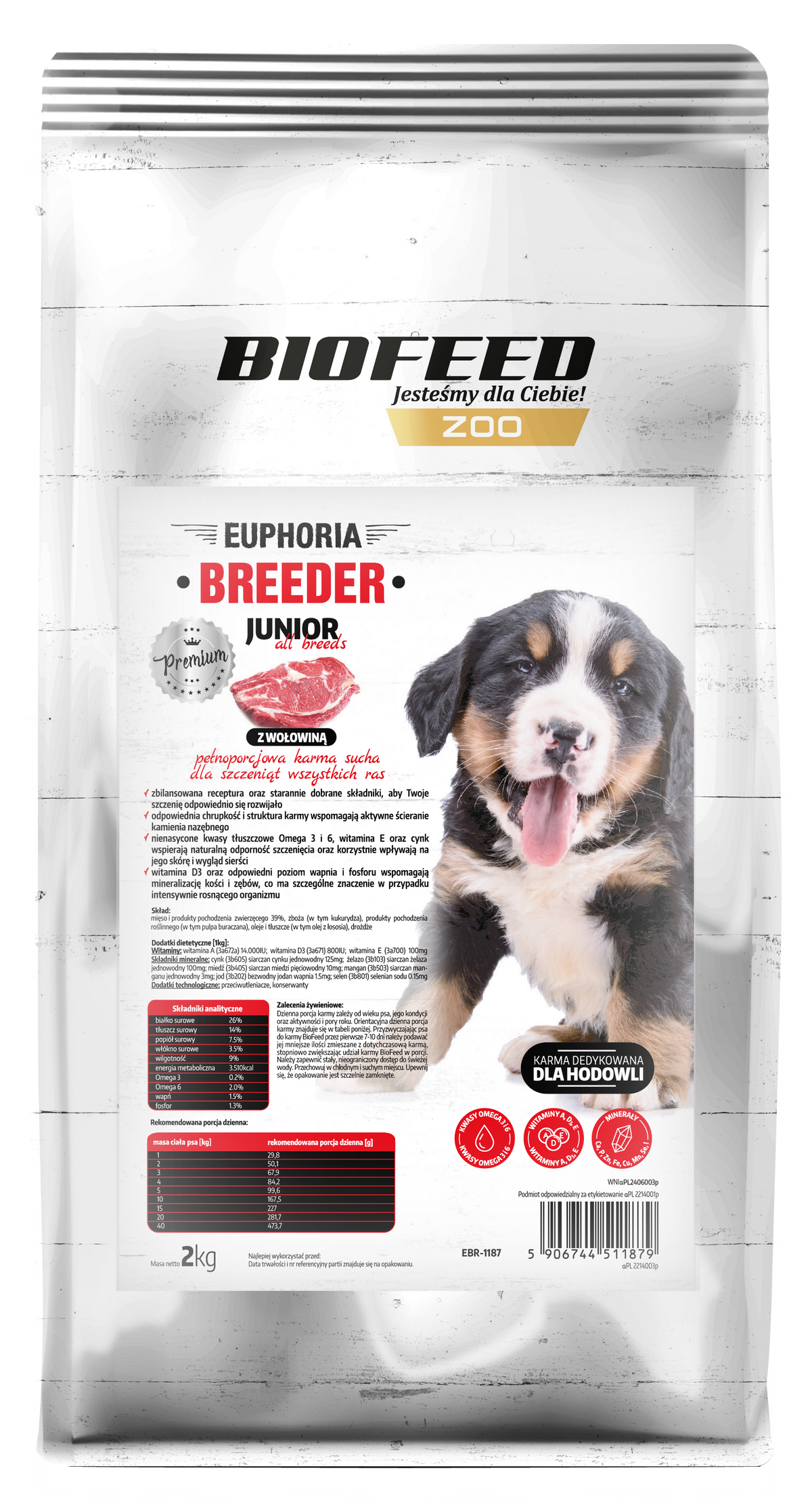 EUPHORIA BREEDER JUNIOR Alles für Welpen aller Rassen mit Rind 15kg - BIOFEED