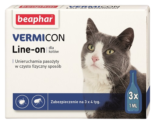 VERMICON LINE-ON CAT 1ML - 3 Pipetten Anti-Floh-Tropfen für Katzen - BEAPHAR